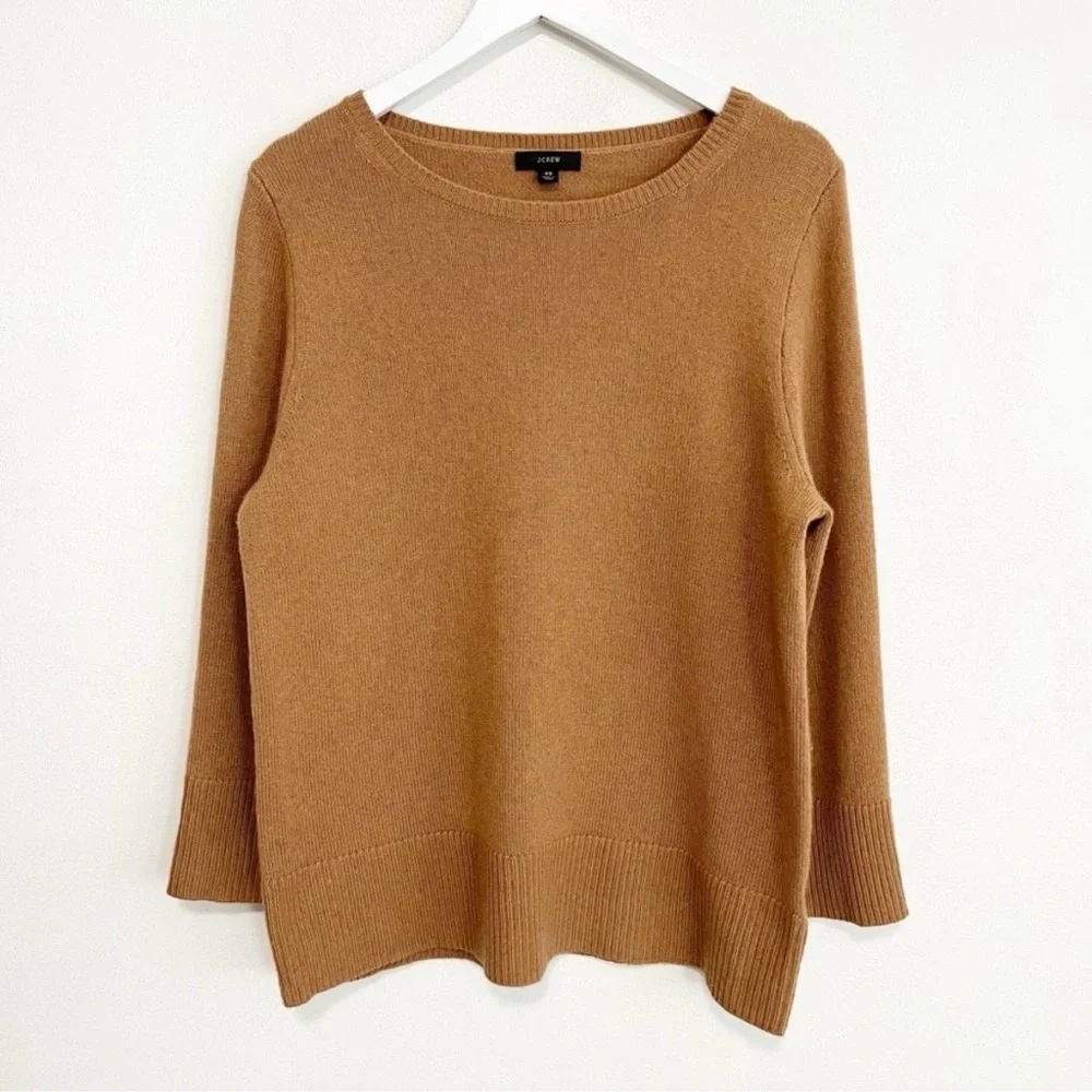 J.Crew Wool Cashmere Blend Oversized Crewneck Sweater Camel Size S Soft Knit